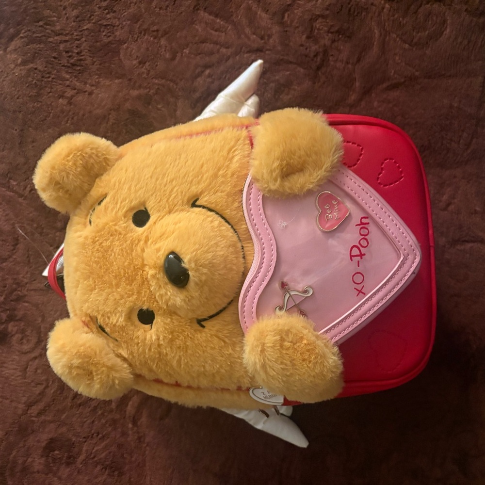 Her Universe Pooh Bear Plush Backpack with Red and Pink Accents - Picture 6 of 8